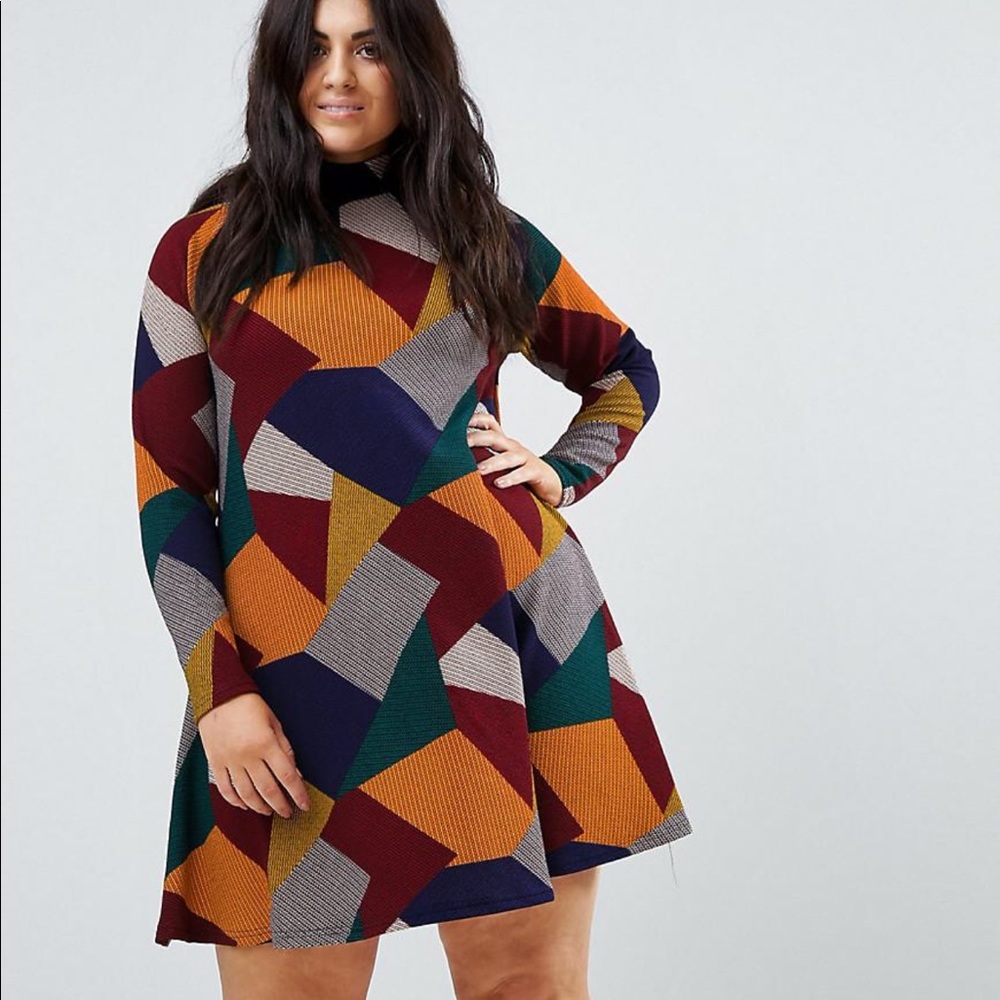 AX Paris Curve Patchwork High Neck Swing Dress